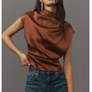 Anthropologie Asymmetrical Brown Cap Sleeve Blouse